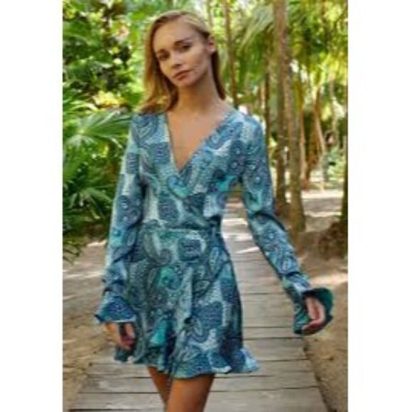 Boho Satin‎ Romper Ruffled Serenity Blue Size S RefI023-2 - Picture 3 of 13